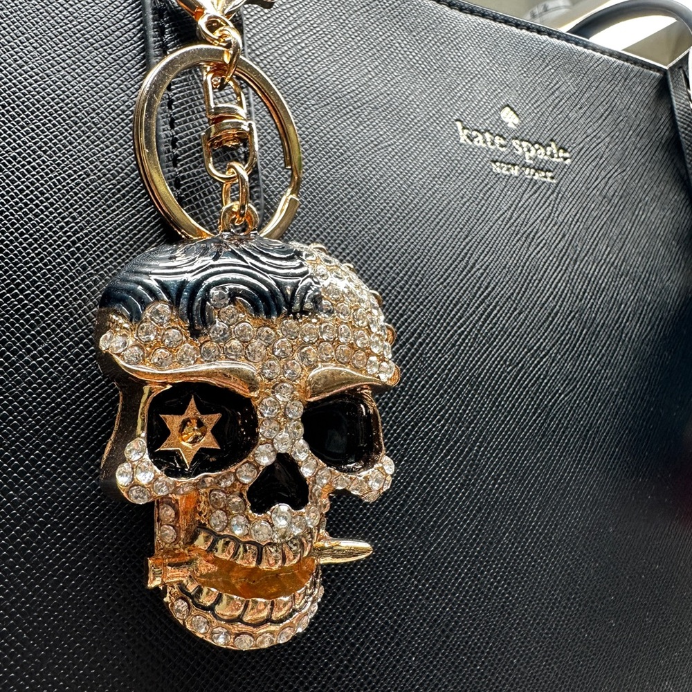 Skull Bag Charm Enamel Keychain - Black